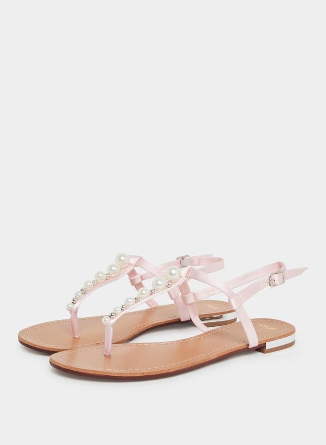 Styli Pearl Embellished Flat Sandals - Image 2